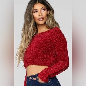 Fashion Nova Red Chenille Cropped Sweater NWT
